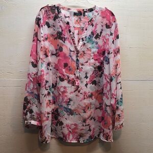 Apt. 9 Women's Floral Blouse 3x Pink Black plus size cottage core EUC shirt top
